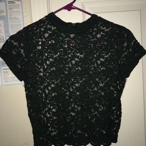 Green rose lace crop top